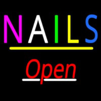 Multi Colored Nails Open Yellow Line Neon Sign