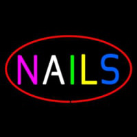 Multi Colored Nails Oval Red Neon Sign