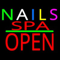 Multi Colored Nails Spa Block Open Green Line Neon Sign