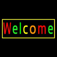 Multi Colored Welcome With Yellow Border Neon Sign