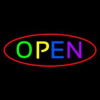 Multi Open With Red Oval Border Neon Sign