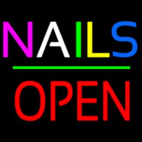 Nails Block Open Green Line Neon Sign