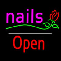 Nails Open White Line Flower Logo Neon Sign