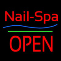 Nails Spa Block Open Green Line Neon Sign