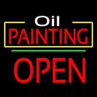 Oil Painting Open Green Line Neon Sign