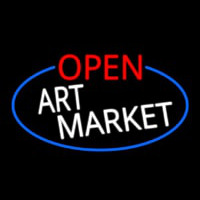 Open Art Market Oval With Blue Border Neon Sign