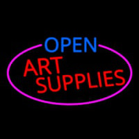 Open Art Supplies Oval With Pink Border Neon Sign