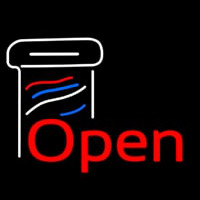 Open Barber Pole Neon Sign