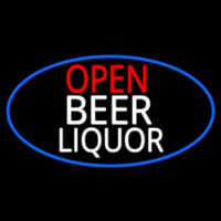 Open Beer Liquor Oval With Blue Border Neon Sign