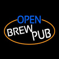 Open Brew Pub Oval With Orange Border Neon Sign