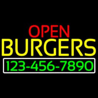 Open Burgers With Numbers Neon Sign