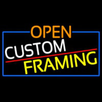 Open Custom Framing With Blue Border Neon Sign