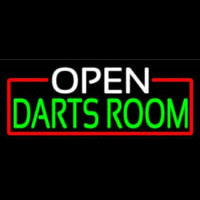 Open Darts Room With Red Border Neon Sign