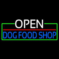 Open Dog Food Shop With Green Border Neon Sign