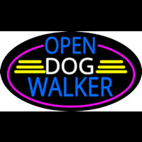 Open Dog Walker Oval With Pink Border Neon Sign