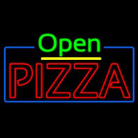 Open Double Stroke Pizza With Blue Border Neon Sign