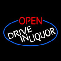 Open Drive In Liquor Oval With Blue Border Neon Sign