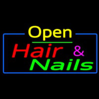 Open Hair And Nails With Blue Border Neon Sign