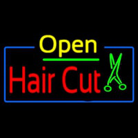 Open Hair Cut With Scissor Neon Sign