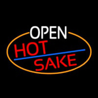 Open Hot Sake Oval With Orange Border Neon Sign