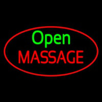 Open Massage Oval Red Neon Sign