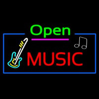 Open Music With Guitar Logo Neon Sign