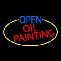 Open Oil Painting Oval With Yellow Border Neon Sign
