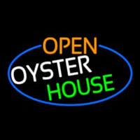 Open Oyster House Oval With Blue Border Neon Sign