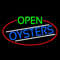 Open Oysters Oval With Red Border Neon Sign