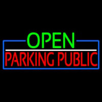 Open Parking Public With Blue Border Neon Sign