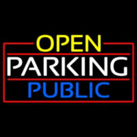 Open Parking Public With Red Border Neon Sign