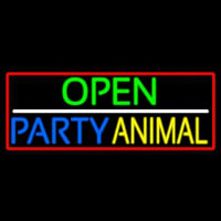 Open Party Animal With Red Border Neon Sign