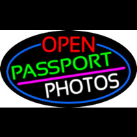 Open Passport Photos Oval With Blue Border Neon Sign