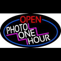 Open Photo One Hour Oval With Red Border Neon Sign