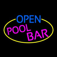 Open Pool Bar Oval With Yellow Border Neon Sign