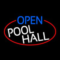 Open Pool Hall Oval With Red Border Neon Sign