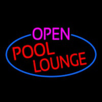 Open Pool Lounge Oval With Blue Border Neon Sign
