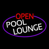 Open Pool Lounge Oval With Purple Border Neon Sign