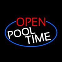 Open Pool Time Oval With Blue Border Neon Sign