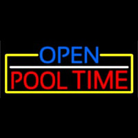 Open Pool Time With Yellow Border Neon Sign