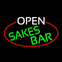 Open Sakes Bar Oval With Red Border Neon Sign