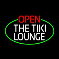 Open The Tiki Lounge Oval With Green Border Neon Sign