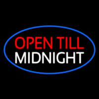 Open Till Midnight Oval Blue Neon Sign