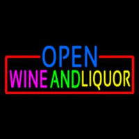 Open Wine And Liquor With Red Border Neon Sign