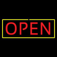 Open Yellow Border Red Letters Neon Sign