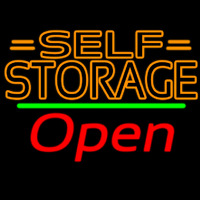 Orange Self Storage Block With Open 2 Neon Sign
