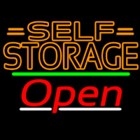 Orange Self Storage Block With Open 3 Neon Sign