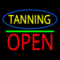 Oval Blue Border Tanning Block Open Green Line Neon Sign