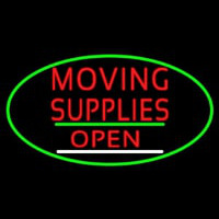 Oval Moving Supplies Open Green Line Neon Sign