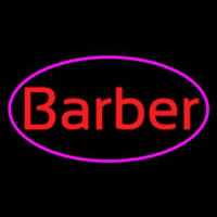 Oval Red Barber With Pink Border Neon Sign